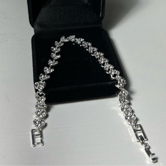 Heart Shiny Silver Bracelet Roman Style Crystal Engagement Wedding Charm - Picture 3 of 4